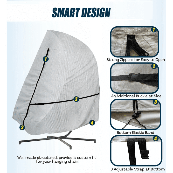 Egg Chair Cover, 600D Patio Hanging Swing Chair Protector Egg Cover With Zipper for Outdoor Furniture, Heavy Duty Swing Hanging Egg Chair Cover Waterproof, Anti-UV, Dust-Proof