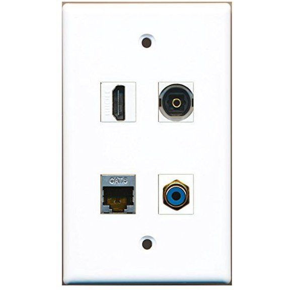 RiteAV - 1 Port HDMI 1 Port RCA Blue 1 Port Shielded Cat6 Ethernet 1 Port Toslink Wall Plate