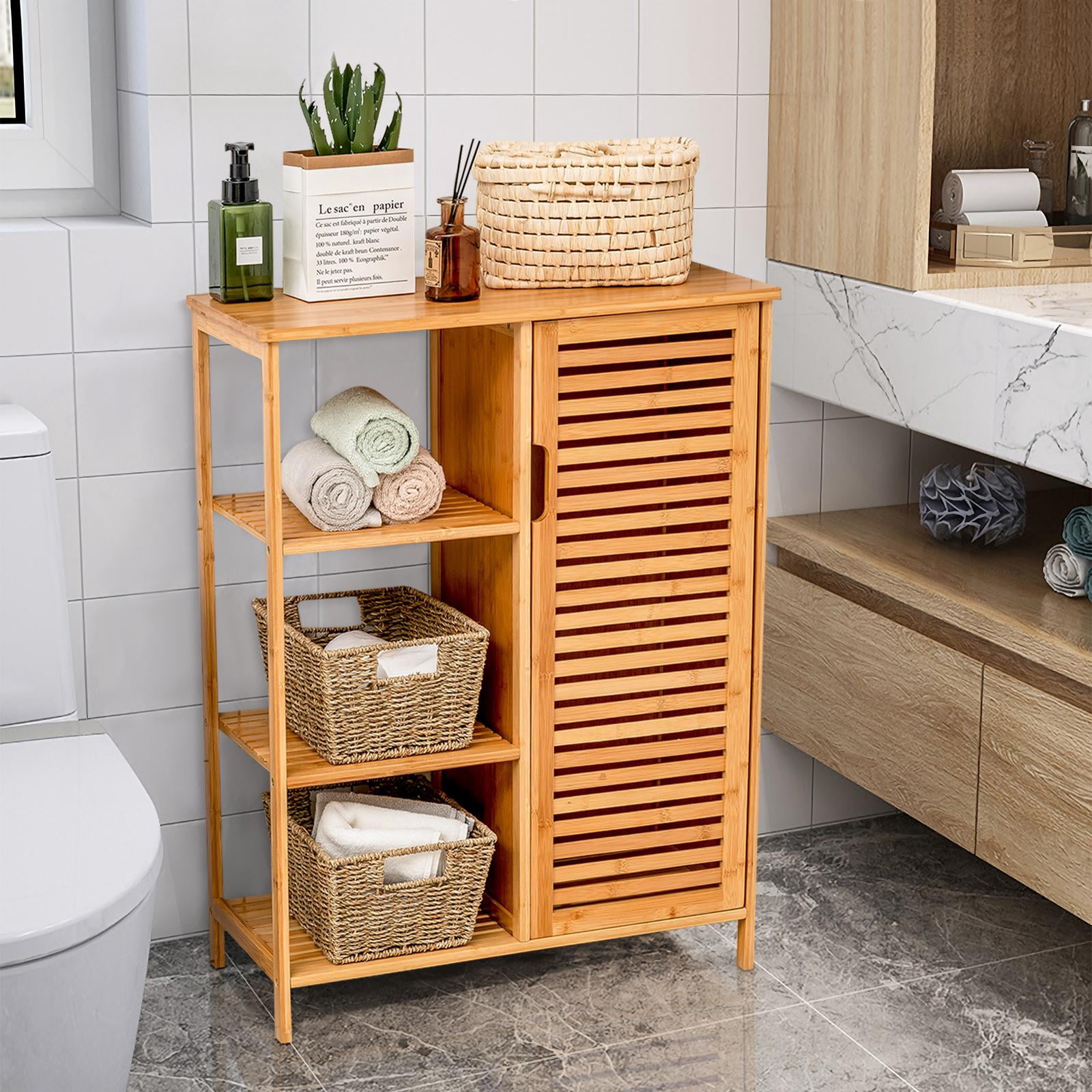 Giantex Bamboo Bathroom Floor Cabinet, Storage Freestanding Organizer for Kitchen, Hallway
