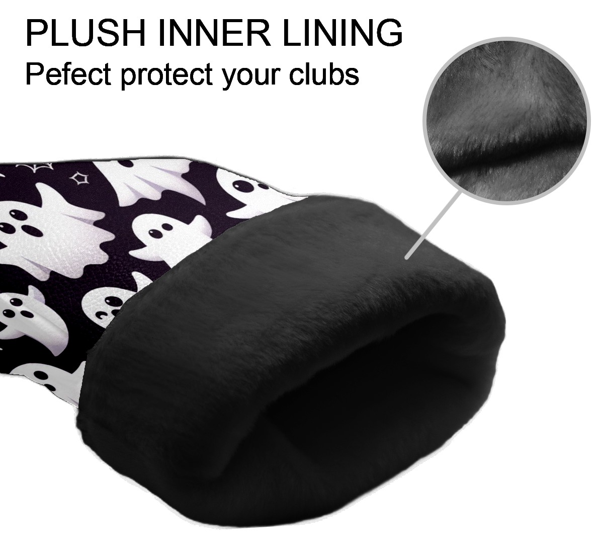 Golf Club Covers, Purple Ghost Snow Premium PU Leather Driver Hybrid Putter Head Covers with Velvet Lining, Waterproof Golf Gifts for Men Women