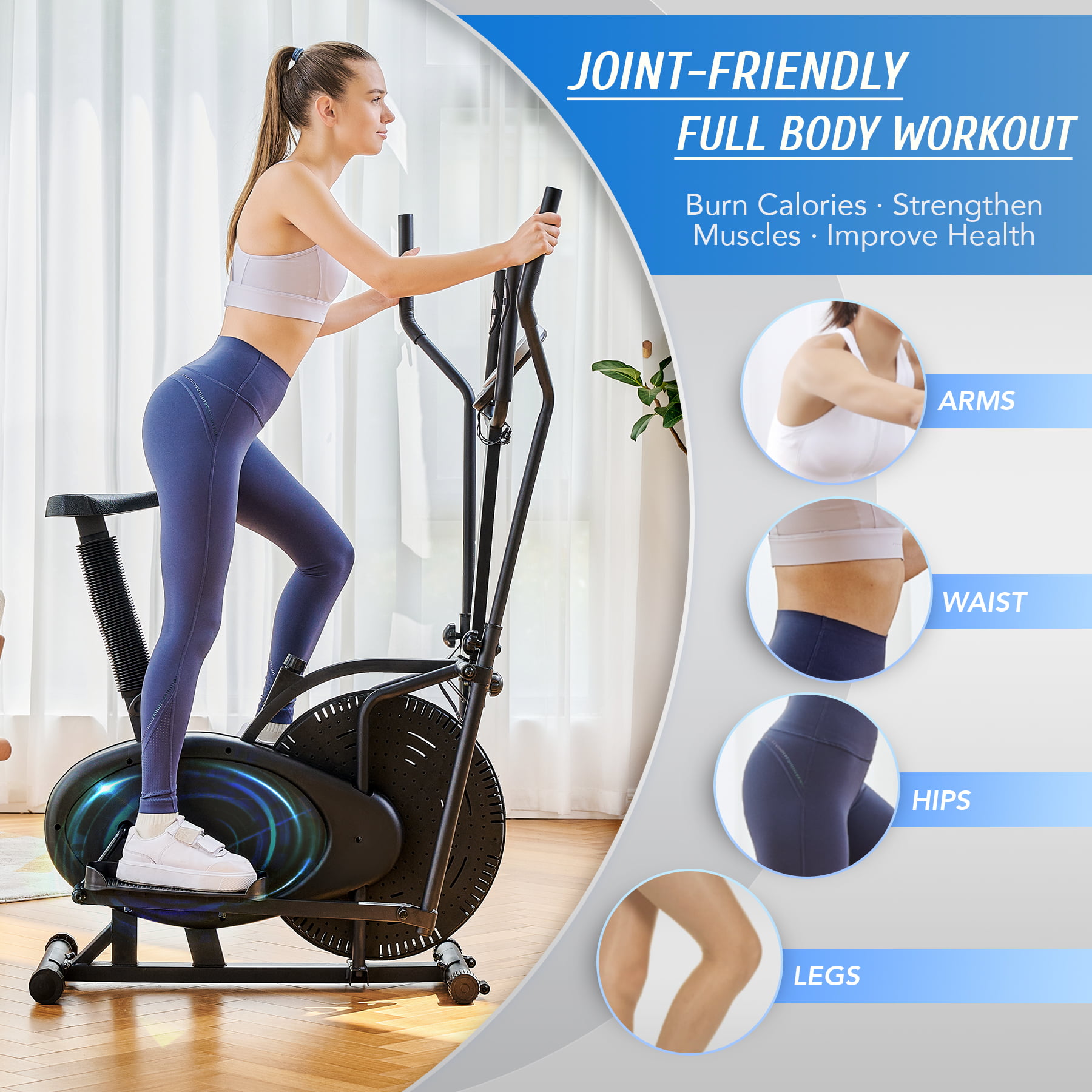 SNODE Magnetic Elliptical Trainer Exercise Machine Heavy Duty Cross Crank Driven and Programmable Monitor for Home Fitness Cardio Training Workout 
