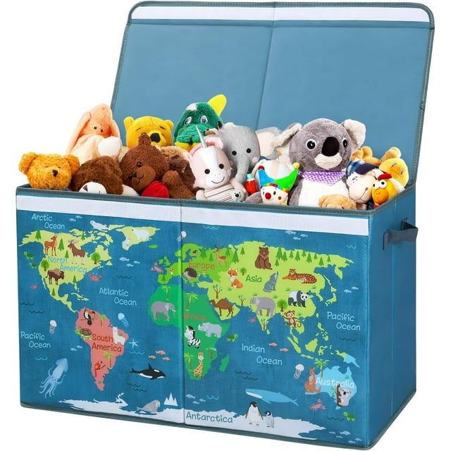 Coffre à Jouets avec Couvercle Rabattable pour Enfants, Grande Boîte de Rangement Pliable en Oxford avec Poignées pour Garçons Filles, Boîte à Jouets Imperméable Robuste Anti-Poussière pour Chambre Salle de Jeux, 25.5x11.8x15.7 Pouces