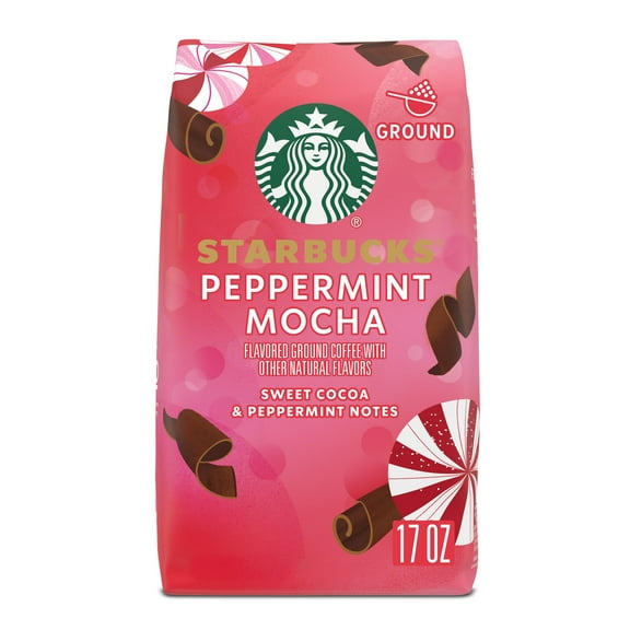 Starbucks Ground Coffee, Peppermint Mocha Naturally Flavored Coffee, 100% Arabica, Limited Edition Holiday Coffee, 1 Bag (17 Oz) Packaging May Vary