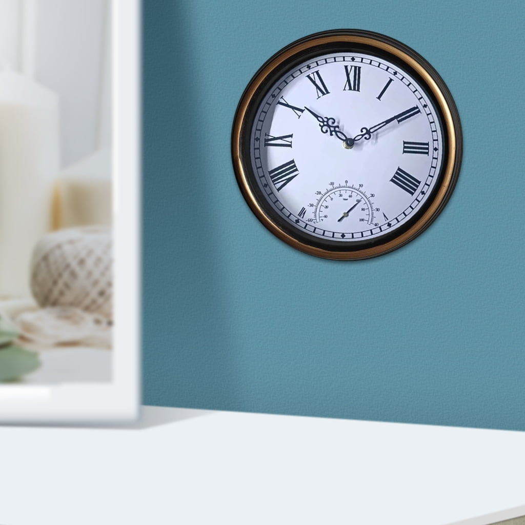 CIYISON 12Inch Outdoor Thermometer Clock Waterproof Wall Clock Wall Mounted Thermometer