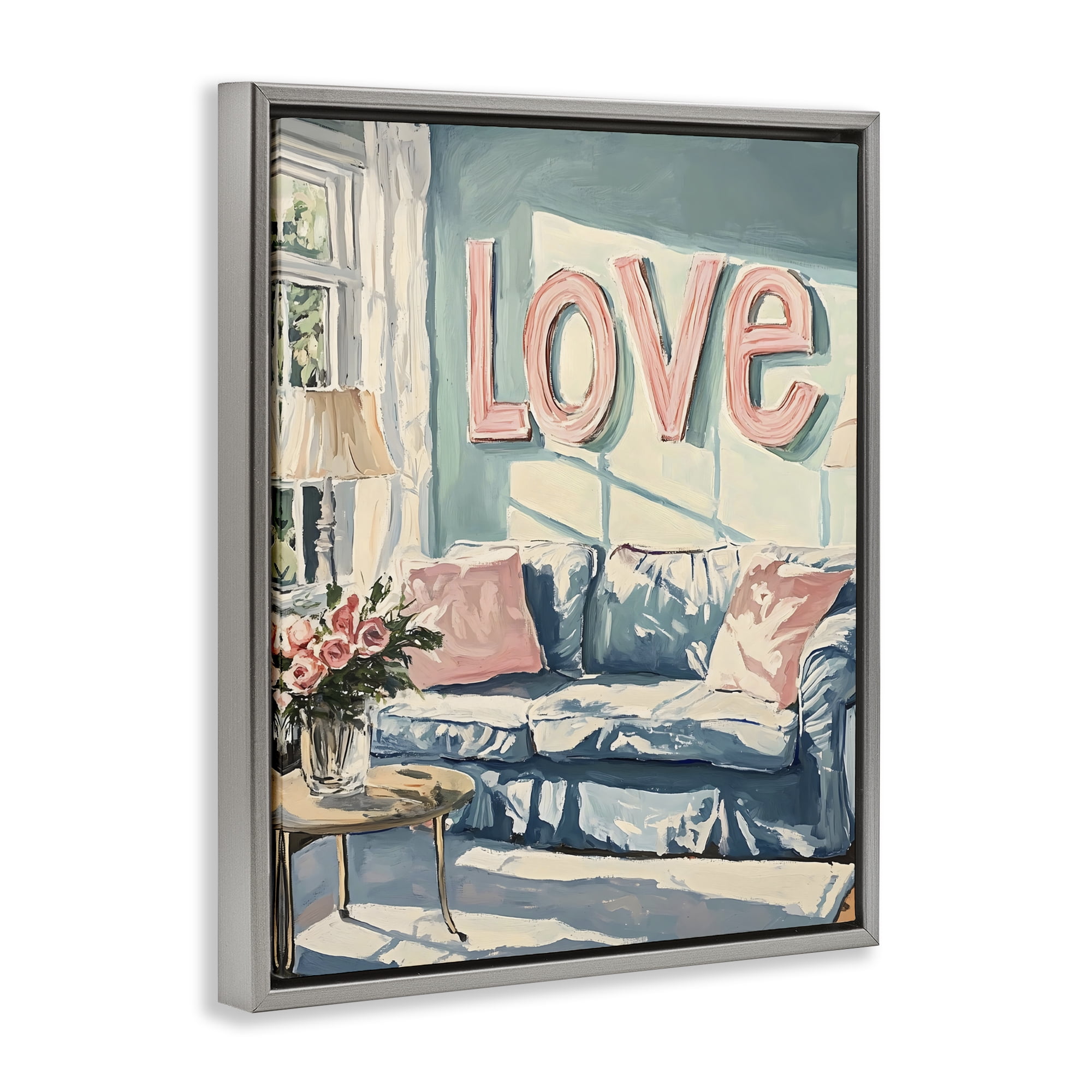 Stupell Industries Love Letters Above Cozy Couch Gray Framed Floater Canvas Wall Art, design by The Prints Vibe