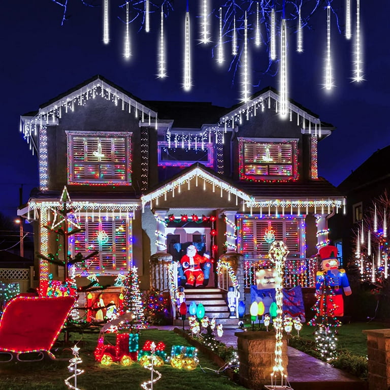 Christmas Lights String Lights Outdoor Meteor Shower Lights Outdoor 12 Inch 8 Tube 192 LED Meteor Lights Raindrop Snowfall Lights for Tree Yard