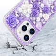 thumbnail image 6 of Compatible with iPhone 15 Pro Max Bling Case with Strap, Luxury Glitter Rhinestone Diamond Crystal Sparkle Rose Flower Pearl Floral Bracelets Soft Bumper Case Cover for Women Girls Purple, 6 of 14