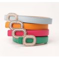 thumbnail image 6 of Women's Elegant Pearl Rhinestone Buckle Skinny Leather Adjustable Belt for Jeans Dresses Pants, 6 of 7
