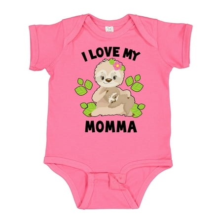 

Inktastic Cute Sloth I Love My Momma with Green Leaves Boys or Girls Baby Bodysuit