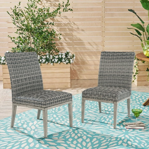 Ulax Furniture Outdoor Wicker Chairs Patio Wicker Padded Dining SIde Chair, Set of 2
