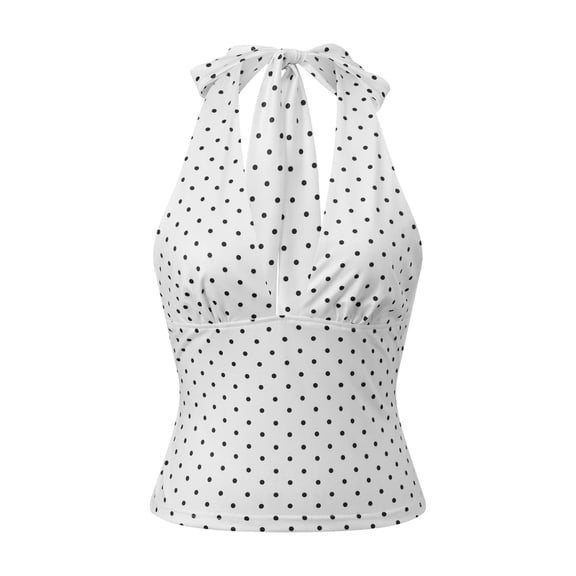 LMLYSoH Women Halter Top, Sleeveless Tops Backless Dots Print Slim Summer Vest for Club Party