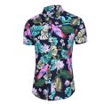 thumbnail image 1 of Camisas Para Hombre Manga Corta Camiseta de manga corta con botón de solapa con impresión 3D digital Seaside para hombre (Black, 6XL), 1 of 7