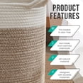 thumbnail image 4 of Large Woven Cotton Rope Tall 18" Height Laundry Hamper Basket with Handles, Storage Basket for Toys, Blanket, and Towels - 16 x 18, White/Beige, 4 of 6