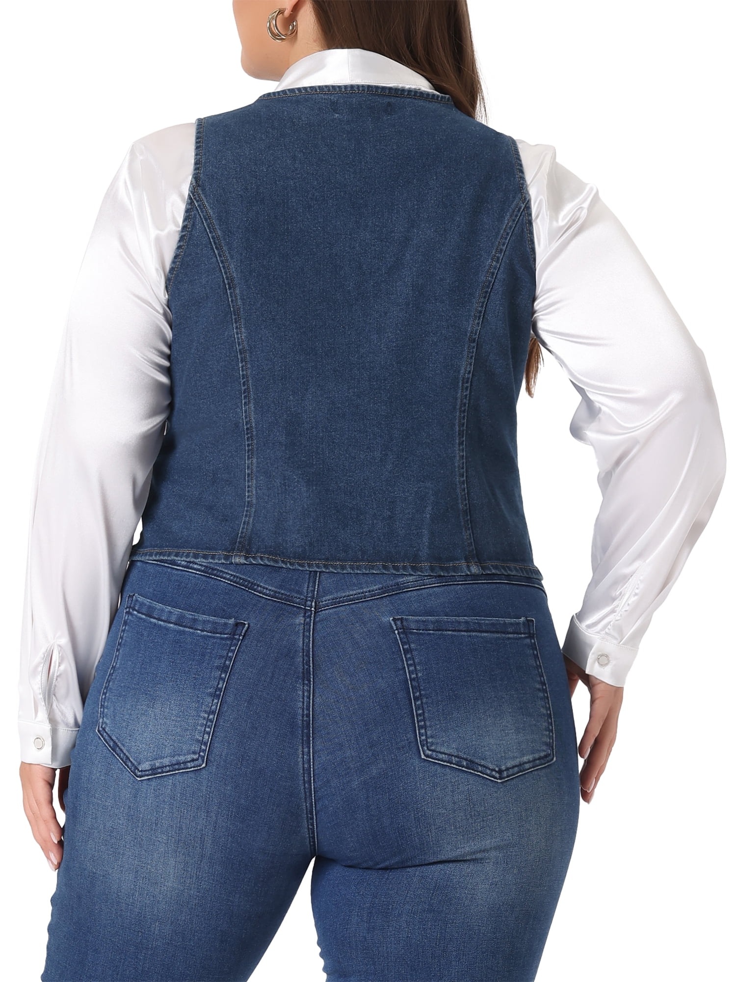 DARING DIVA Women's Plus Size Button Down Waistcoat Denim Vest 4X Dark Blue