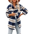 thumbnail image 3 of Chaqueta de Franela A Cuadros para Mujer, Ideal para Otoño Camisa de Larga con Botones y Bolsillos Laterales Azul Marino L, 3 of 7