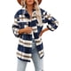 thumbnail image 3 of Chaqueta de Franela A Cuadros para Mujer, Ideal para Otoño Camisa de Larga con Botones y Bolsillos Laterales Azul Marino M, 3 of 7