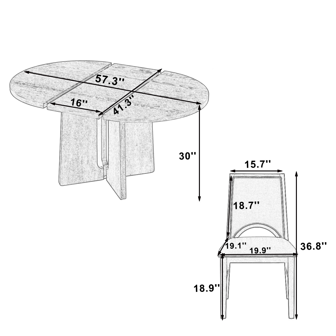 5 Piece Round Dining Table Set for 4, 57.3" Extendable Dining Table with 4 Chairs and 16" Removable Leaf