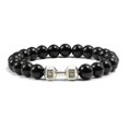 thumbnail image 1 of Pulsera de piedra volcánica Natural para hombre y mujer, brazalete con cuentas blancas y negras mate, con mancuernas, joyería para Fitness, 1 of 4