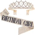 thumbnail image 1 of Bling Rhinestone Crystal Crown + Letter Printing Satin Sash Set Para Mujer Cumpleaños Aniversario Decoración Para Fiesta matsuzay AP007439-08, 1 of 2