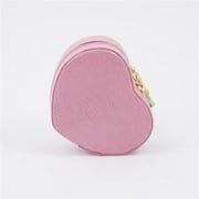 International  Pink Lizard Leather Small Heart Shaped Jewelry Box with Mirror & Zippered Closure
