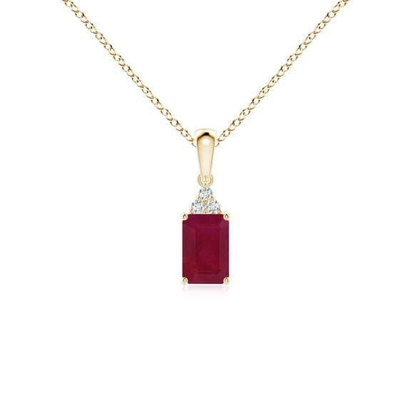 ANGARA Natural Emerald-Cut Ruby Pendant with Diamond Trio in 14K Yellow Gold for Women (Size-6x4mm) | July Birthstone, Birthday, Anniversary, Jewelry Gift for Women | Natural Ruby Necklace