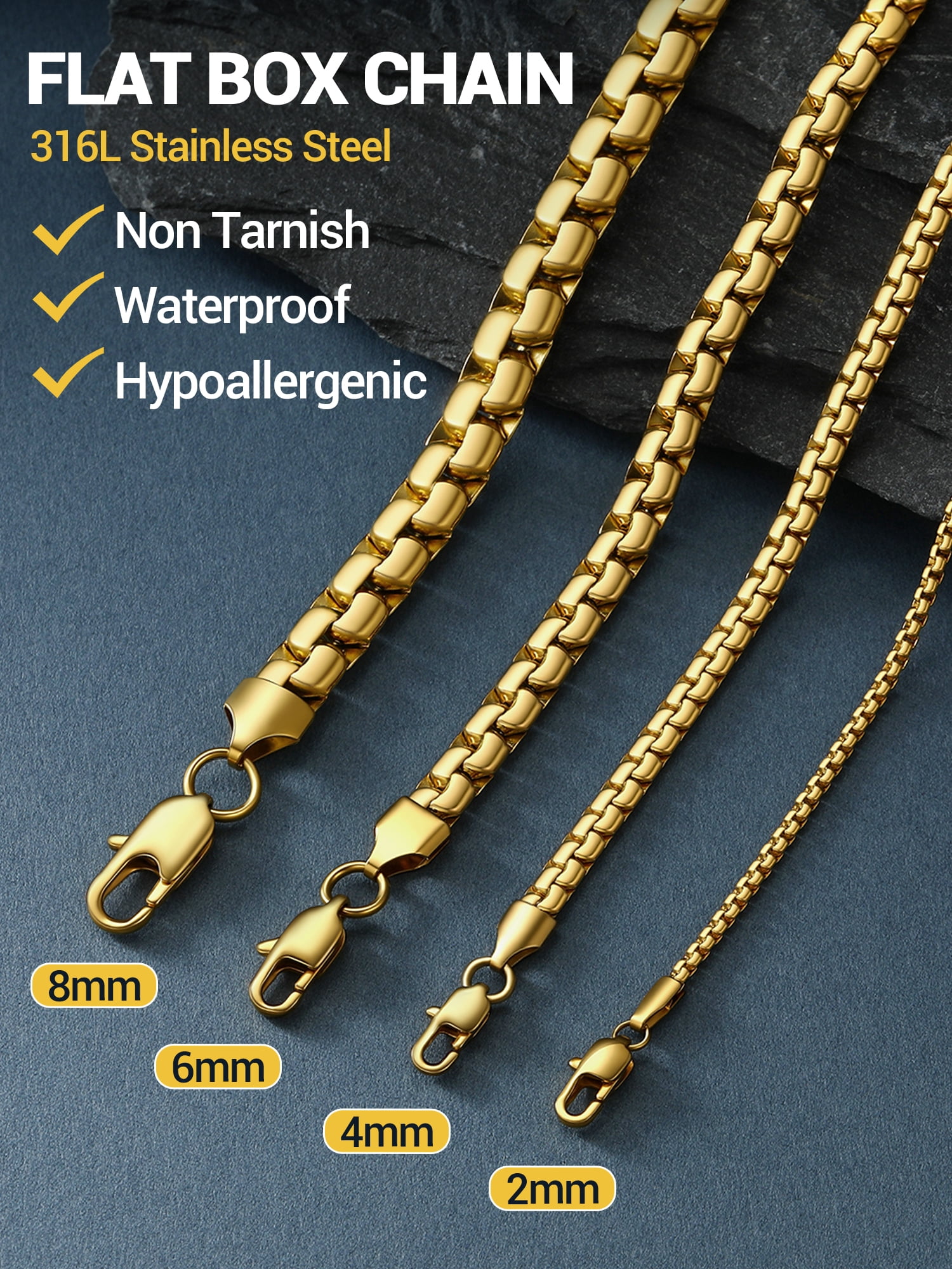 PROSTEEL 14K Gold Plated Chain for Men Women Stainless Steel Round Link Chain Necklaces 2mm Non-tarnish Hypoallergenic Birthday Valentines Day Jewelry Gift 28 Inch