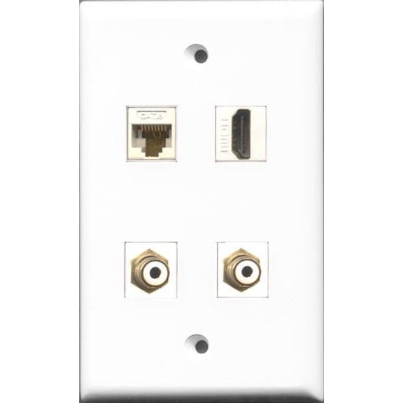 RiteAV 1 Port HDMI 2 Port RCA White and 1 Port Cat6 Ethernet White Wall Plate