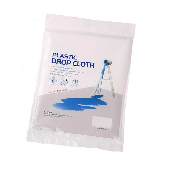 Wideskall 12' x 9' Feet All Purpose Clear Plastic Drop Cloth .28 mil 108 SQ. Feet Pack of 1