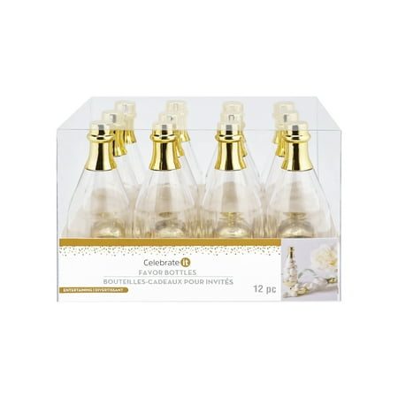 Favor Bottles with Gold Lids – 12ct by Celebrate It – Clear Food-Safe Plastic Containers for Candy – Wedding Favors – Birthdays & Events