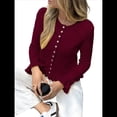 thumbnail image 2 of Suéteres Tipo Cárdigan con Botones para Mujer, Ligeros, de Larga, Cuello Redondo, de Punto, de Verano, con Abertura Frontal Vino Tinto XL, 2 of 7