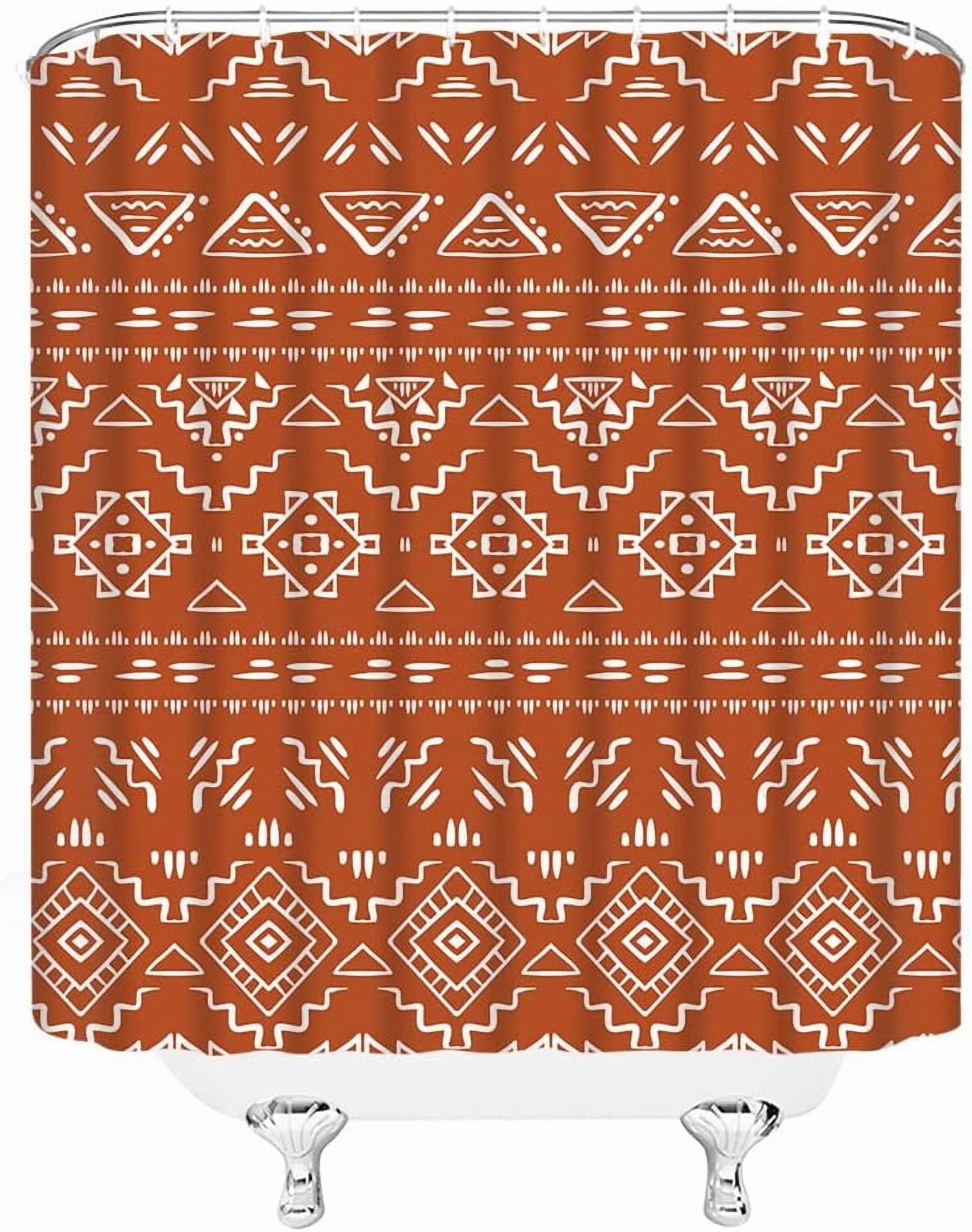 Boho Geometric Shower Curtain Orange Modern Farmhouse Tribal Retro Western Aztec Abstract Mid Century Art Fabric Bathroom Curtains Decor Set with Hook(72" WX72 H)