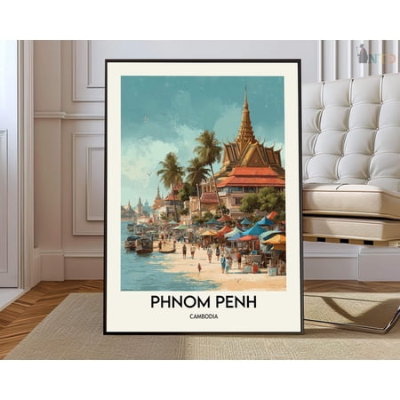 Phnom Penh Cambodia City Map Wall Art Travel Decor Photo Print, Unframed Paper Poster 8x10in