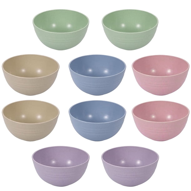 Nvzi 10 cuencos de paja de trigo resistentes al calor: rosa, azul, beige, verde y morado