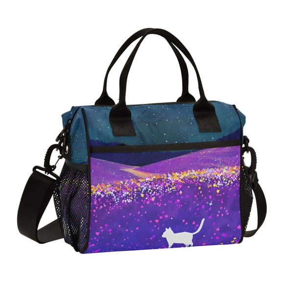 Cat Starry Sky Grassland Cooler Bag Lunch Bag Soft Cooler Cooling Tote Insulated Lunch Box for Adult Men Women
