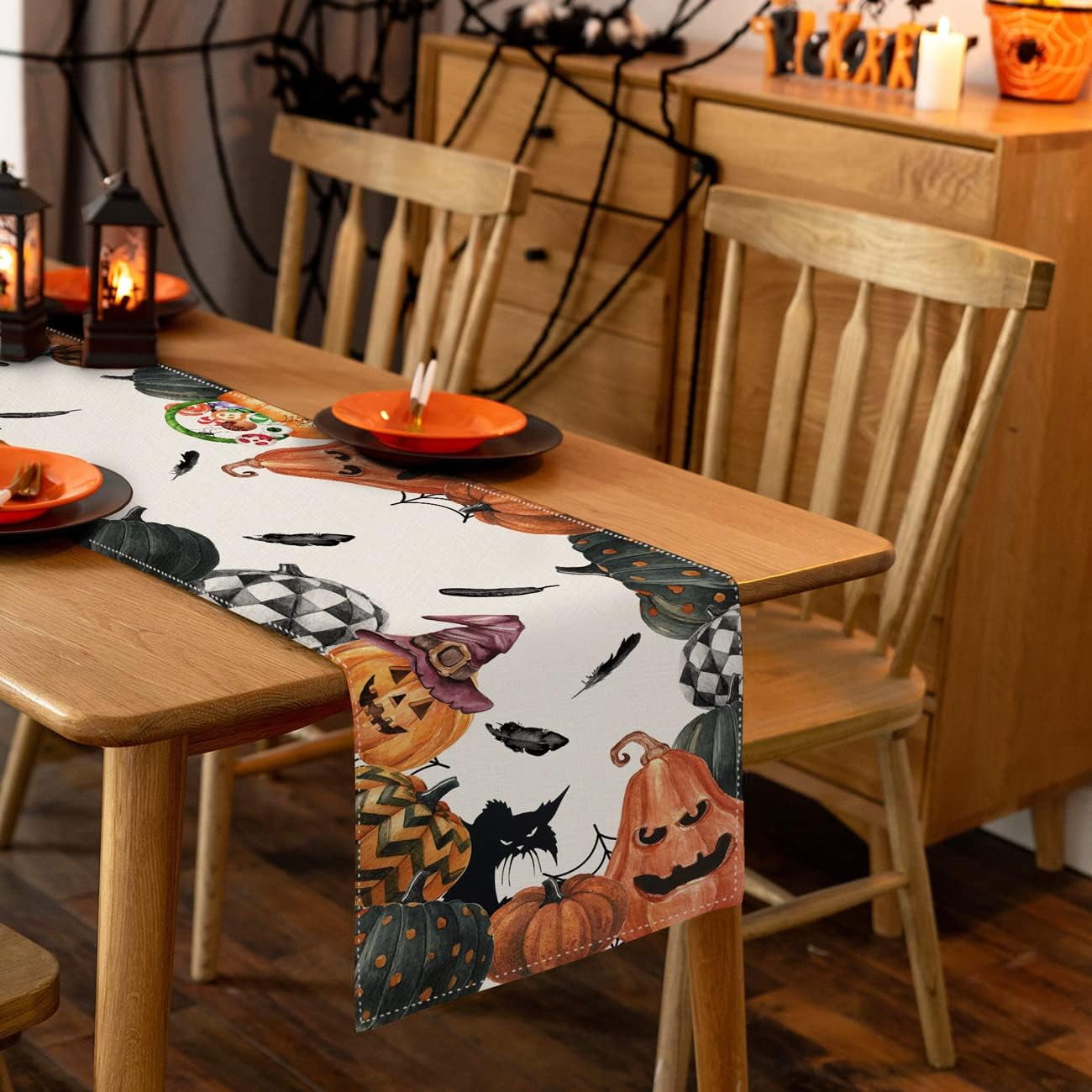 Halloween Pumpkin Table Runner, Fall Cat Table Runners for Kitchen ...