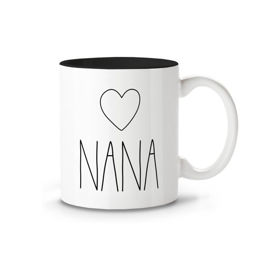 Nana Tea Cup - Coffee Mug For Grandma Christmas Gifts - Xmas Birthday Grandmother Present Ceramic Tea Cup 11oz - Black Interior