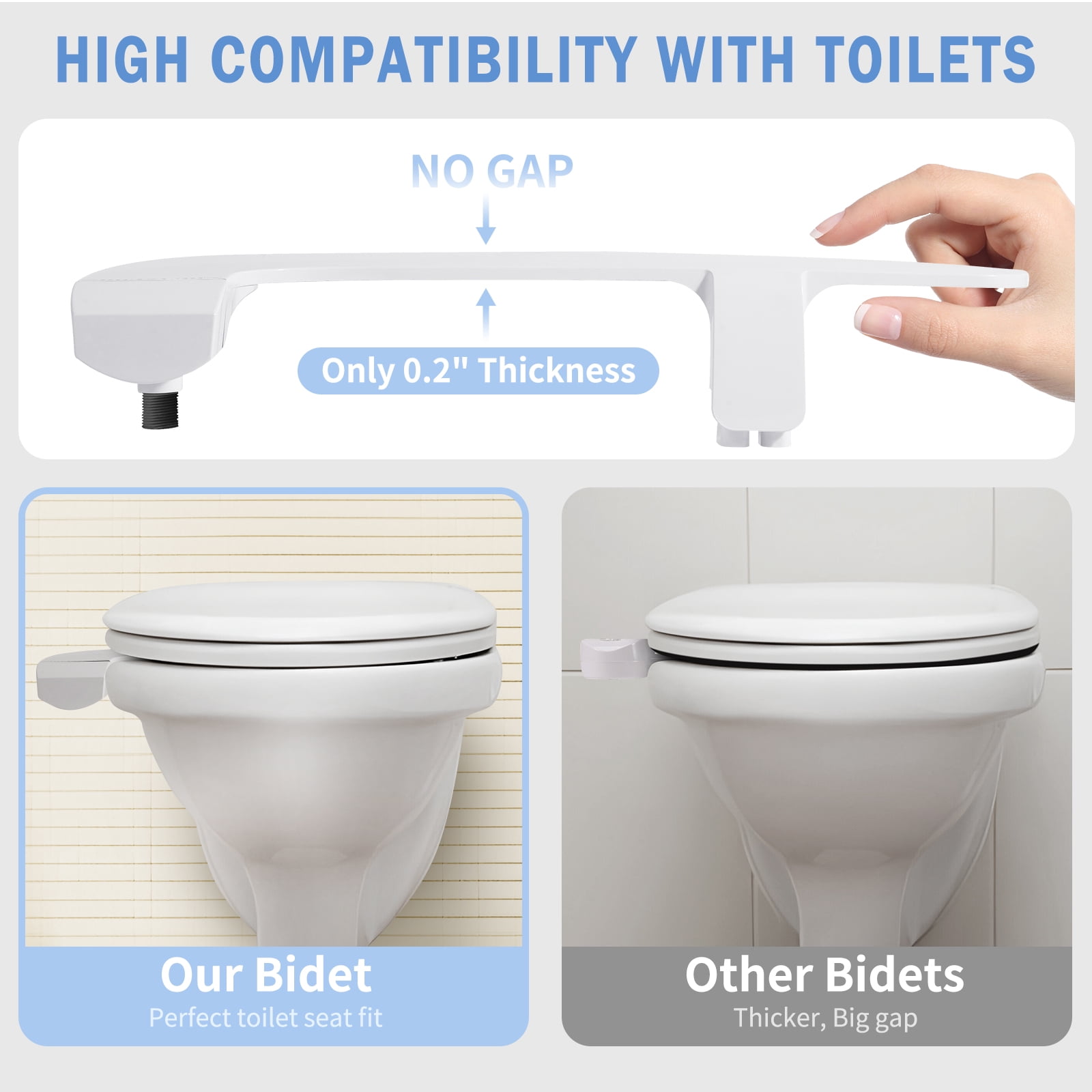 PHANCIR Ultra-Slim Bidet Attachment for Toilet, Dual Nozzle (Frontal & Rear Wash) with Self Cleaning, Non-Electric Adjustable Water Pressure Water Toilet Seat Attachment White