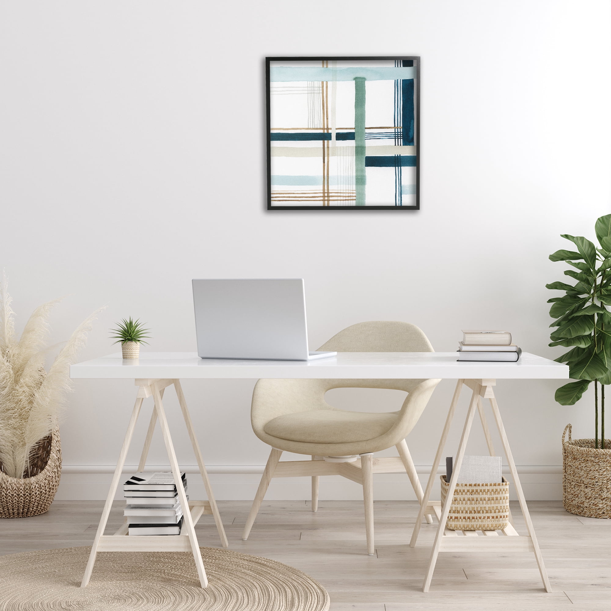 Stupell Industries Soft Woven Pattern Abstract Painting Black Framed Art Print Wall Art, 24 x 24