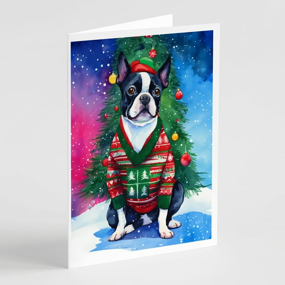 Boston Terrier Christmas Greeting Cards Pack of 8 7 in x 5 in