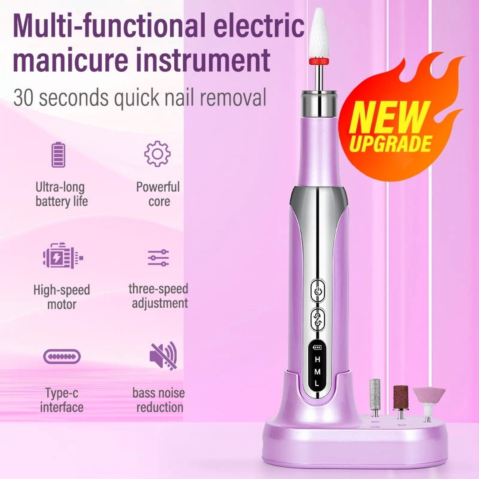 Professional Nail Drill Machine, Electric Manicure Pedicure Kit -15000RPM Cordless Nail Grinder (Portable Rechargeable Electric Nail File Set)