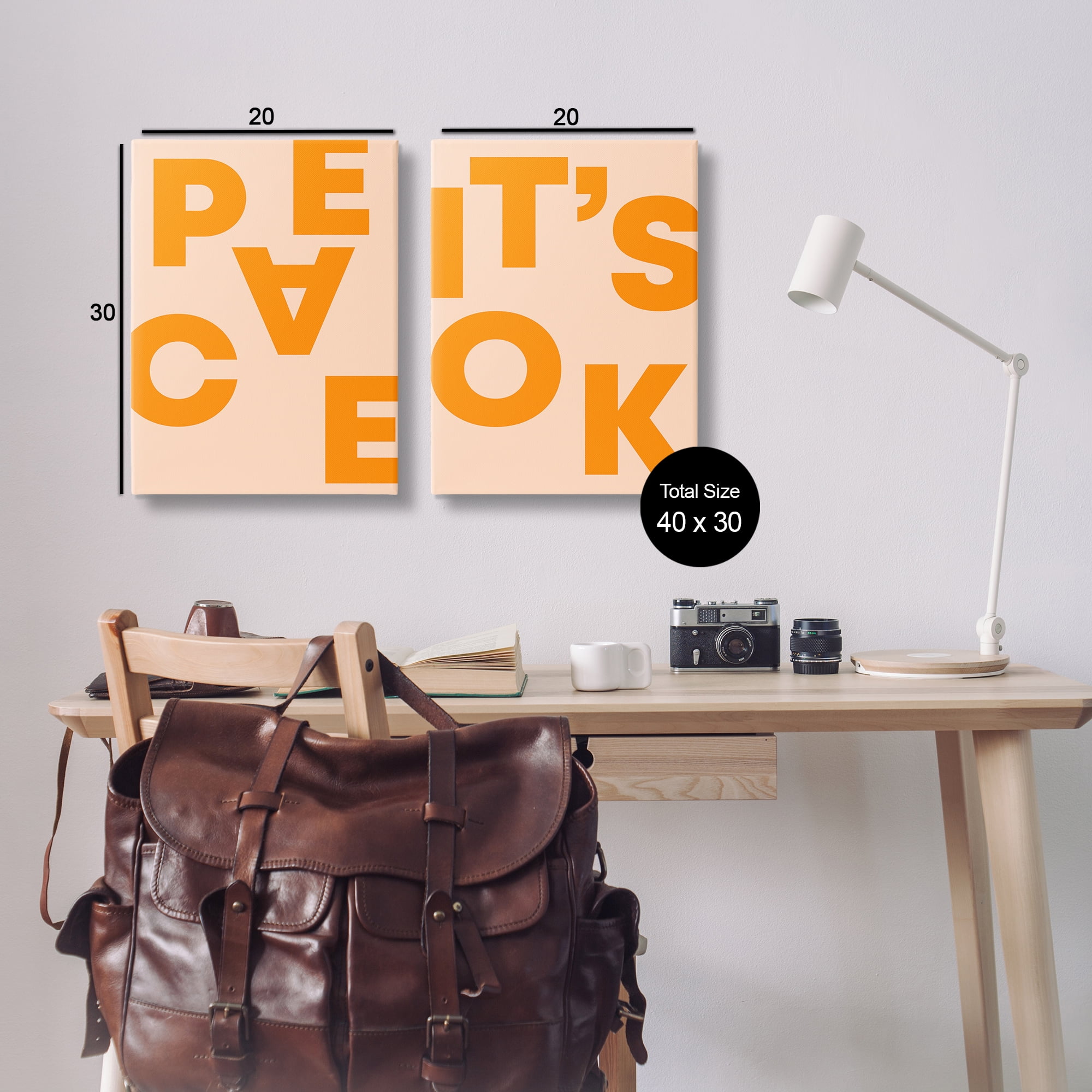 Stupell Industries Peace It's Ok Orange Text & Numbers Painting Wrapped Canvas Art Print Wall Art, 20 x 30, Set of 2