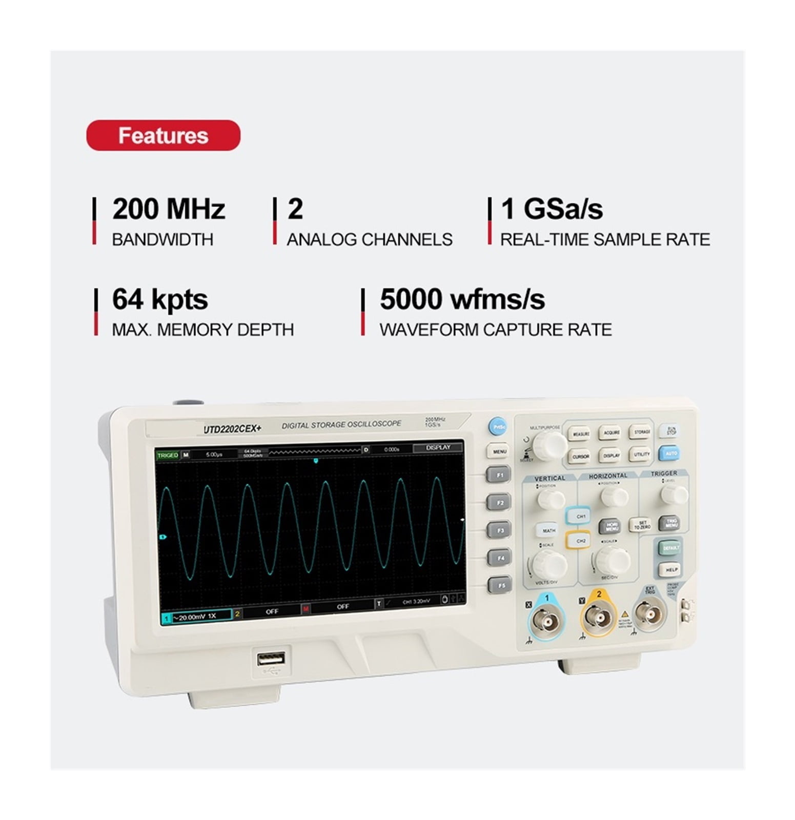 Digital Oscilloscope USB UTD2202CEX+ Dual Channel 200Mhz 1G Sampling Rate High Voltage Probe PC LCD Portable Osciloscopio ,Professional Designed