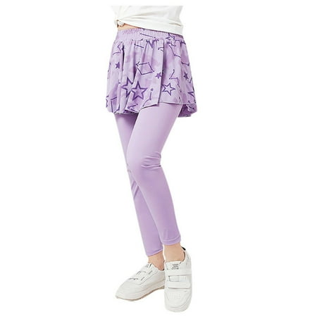 

JHLZHS Toddler Girls Outfits Size 7/8 Girls Yoga Leggings Kids Flowy Skorts Tight Yoga Pants 2 in 1 Running Tennis Skirt Pants Purple 130