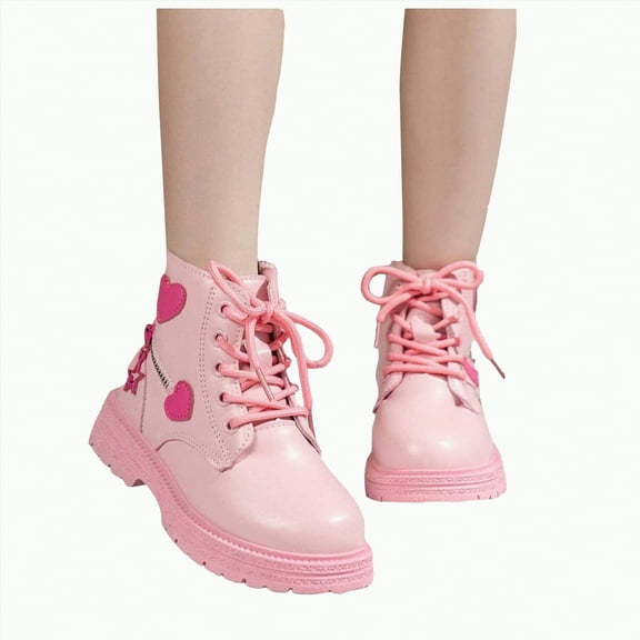 HCNTES Girls Ankle Boots Fashion Side Zipper Boots Lace Up Combat Shoes(13,Pink_m2)
