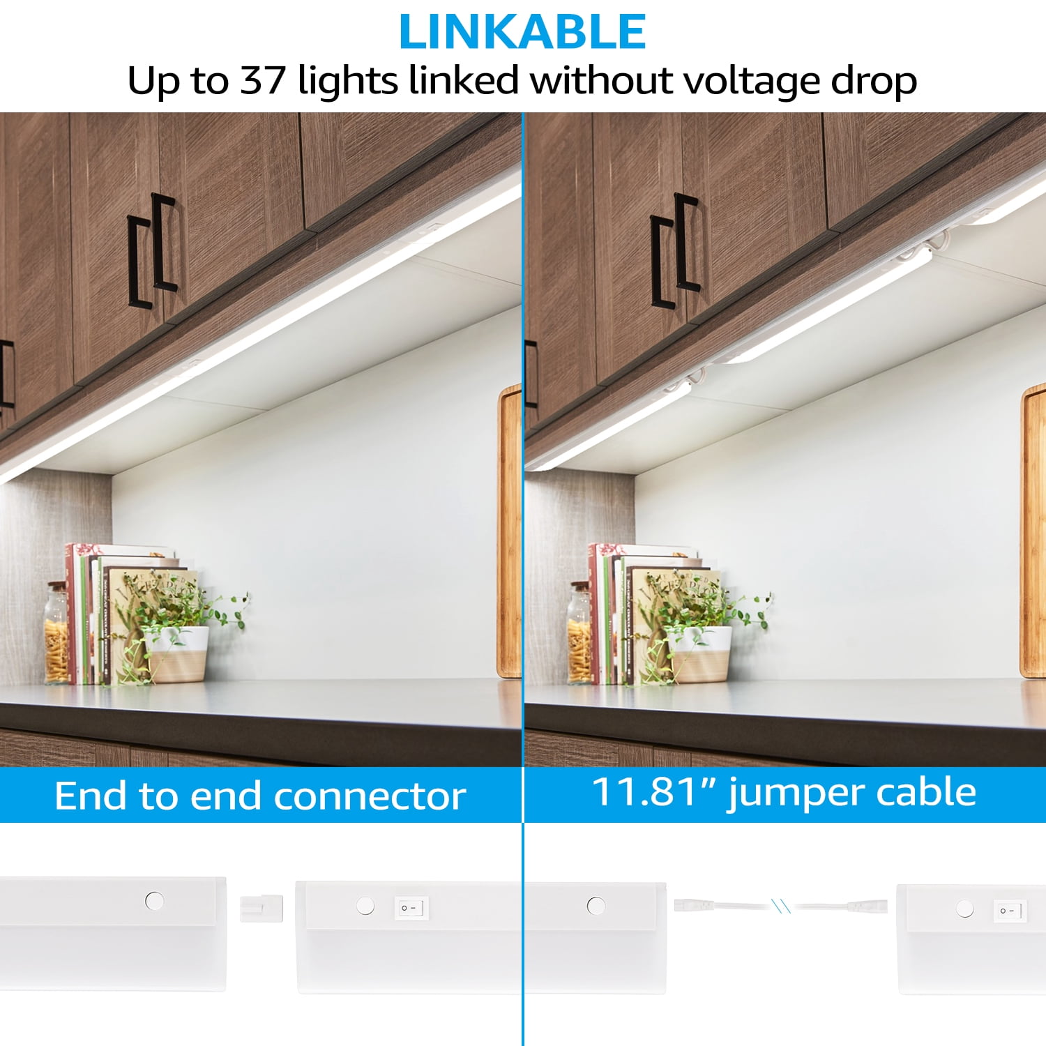 4 Pack 16" LED Under Cabinet Lighting, Linkable LED Counter Light, LED Closet Lighting, ETL Listed, Plug in, 4000K Cool White (Included 1*Power Cord)