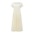 thumbnail image 3 of TSADFHJI Jupes pour Femmes Longueur Courte Hiver Robe d'Été Décontractée Unie Manches Courtes Ample Coton Lin S Kaki, 3 of 5