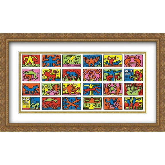 Retrospect 1989 2x Matted 32x24 Large Gold Ornate Framed Art Print by Keith Haring