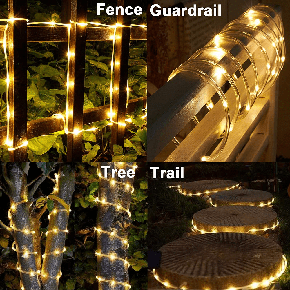 ZOELNIC 100 LEDs 40ft Solar Rope Tube Lights Waterproof String Lights with 8 Lighting Mode Outdoor Garden Decorative Lights for Christmas Wedding Party, Warm White