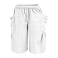 thumbnail image 3 of Women's Loose Fit Wide Leg Pants Summer Cotton Linen Casual Five Quarter Pants Elastic Waist with Drawstring Trouses by Yigetop White S, 3 of 5
