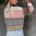 thumbnail image 3 of Suéter de punto con bloques de colores, cuello en V, hombros caídos y manga larga para otoño-invierno para mujer, color rosa, talla S, 3 of 5